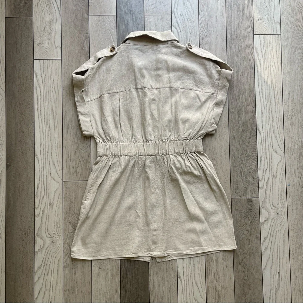 Zara linen Tan shortsleeve cargo dress